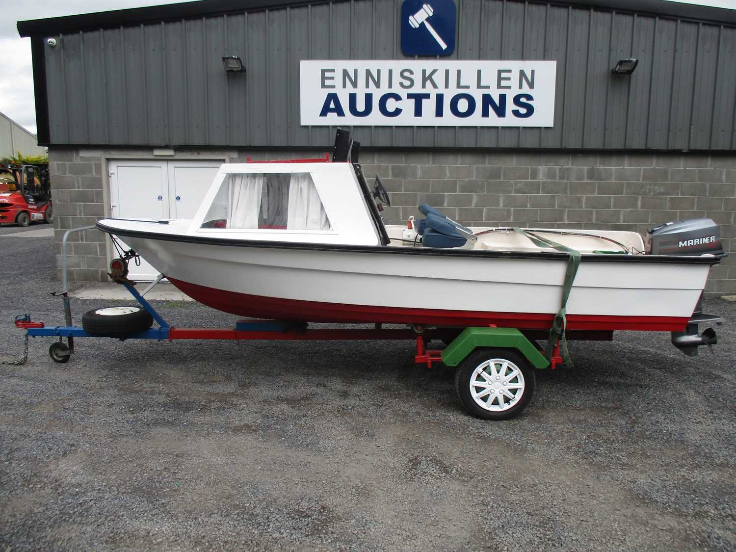 147 - 19FT BOAT WITH MARINER 4HP ENGINE AND TRAILER