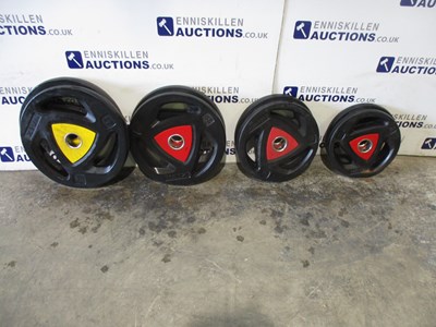 Lot 28 - ZIVA RUBBER COVERED OLYMPIC PLATES - 2X25KG, 2X20KG, 2X15KG, 2X10KG