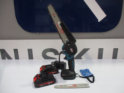 Lot 240 - MINI CHAIN SAW 6 + 8 INCH BLADES AND 2 BATTERIES (NEW)