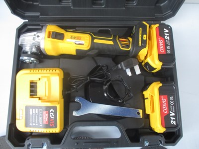 Lot 83 - NEW 125MM ANGLE GRINDER WITH X2 BATTERIES, CHARGER AND BLADES