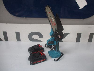 Lot 198 - NEW MINI CHAINSAW 4" TO 6" WITH X2 BATTERIES AND CHARGER