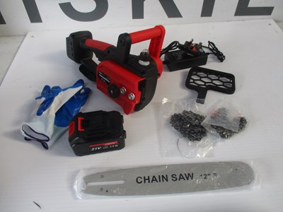 Lot NEW 12" CORDLESS CHAINSAW WITH BATTERY, CHARGER AND ACCESSORIES