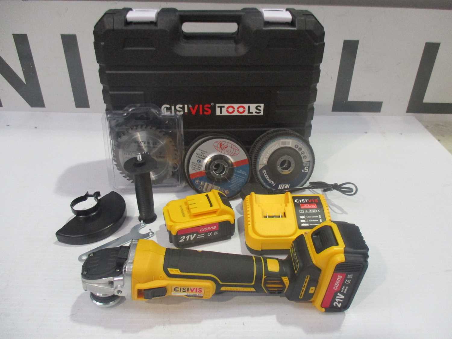 1001 - NEW POWER ANGLE GRINDER WITH X2 BATTERIES AND BLADES